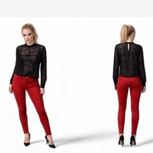 Black sheer long sleeve top with lace detailing